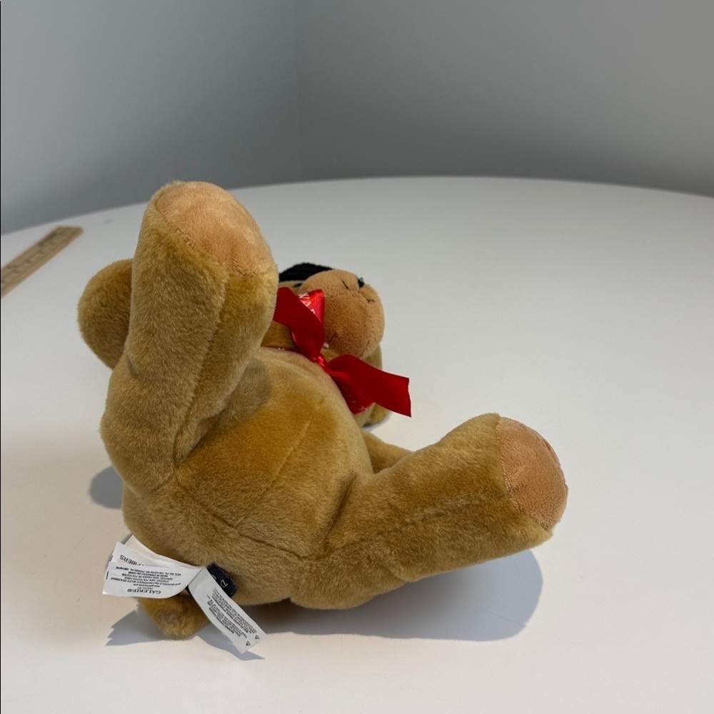 FAO Schwarz Tan Teddy Bear with Black Hat and Red Ribbon - Picture 4 of 5